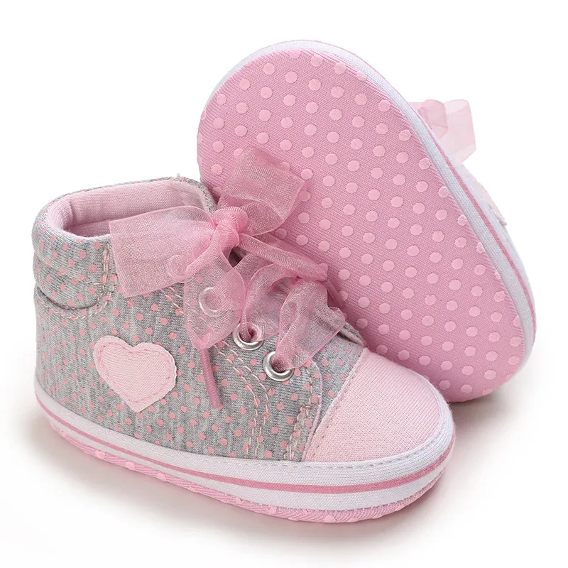 Littlesprouts Babyschuhe für Mädchen, mit Schleife, Spitze, Punktemuster, hohe Sneakers, lässig, weiche Unterseite, Neugeborene, Kleinkinder_voghion.com