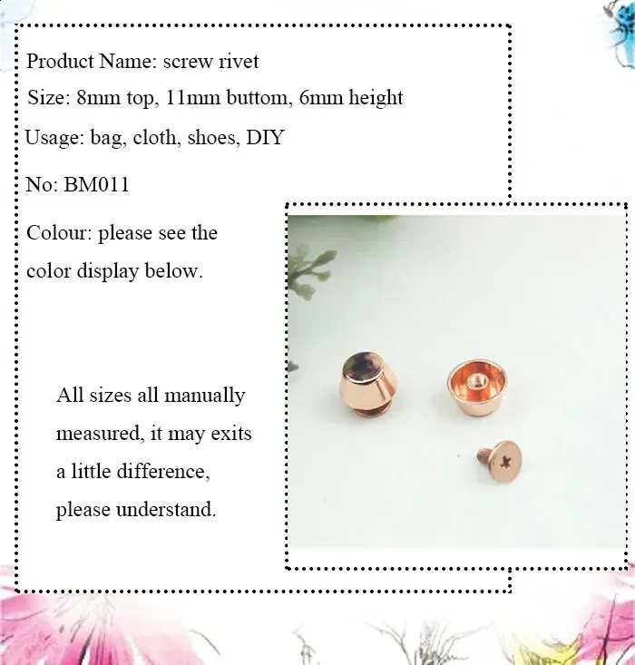 20 set di borse in pelle di alta qualità in metallo color oro rosa con fondo protettivo per piedini, chiodi, cintura, bottone a vite_voghion.com
