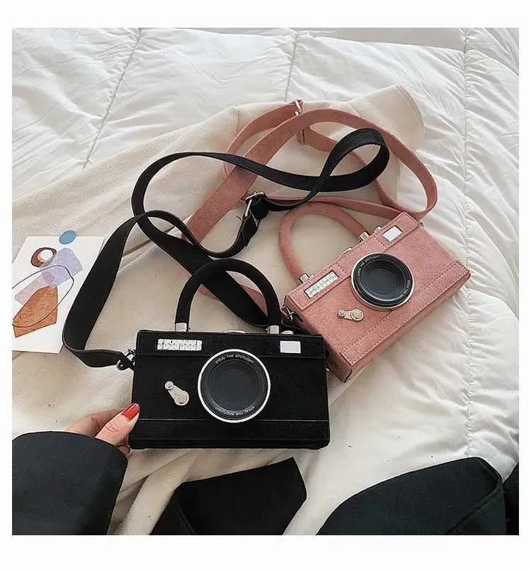 Bolsa tiracolo feminina forma câmera clutch moda personalizada_voghion.com