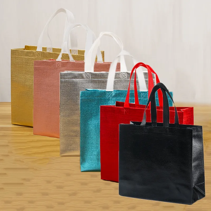 Non Woven Shopping Laser Glossy Reusable Grocery Tote With Handle Glitter Gift Bag Favor Goodie Package Bags_voghion.com