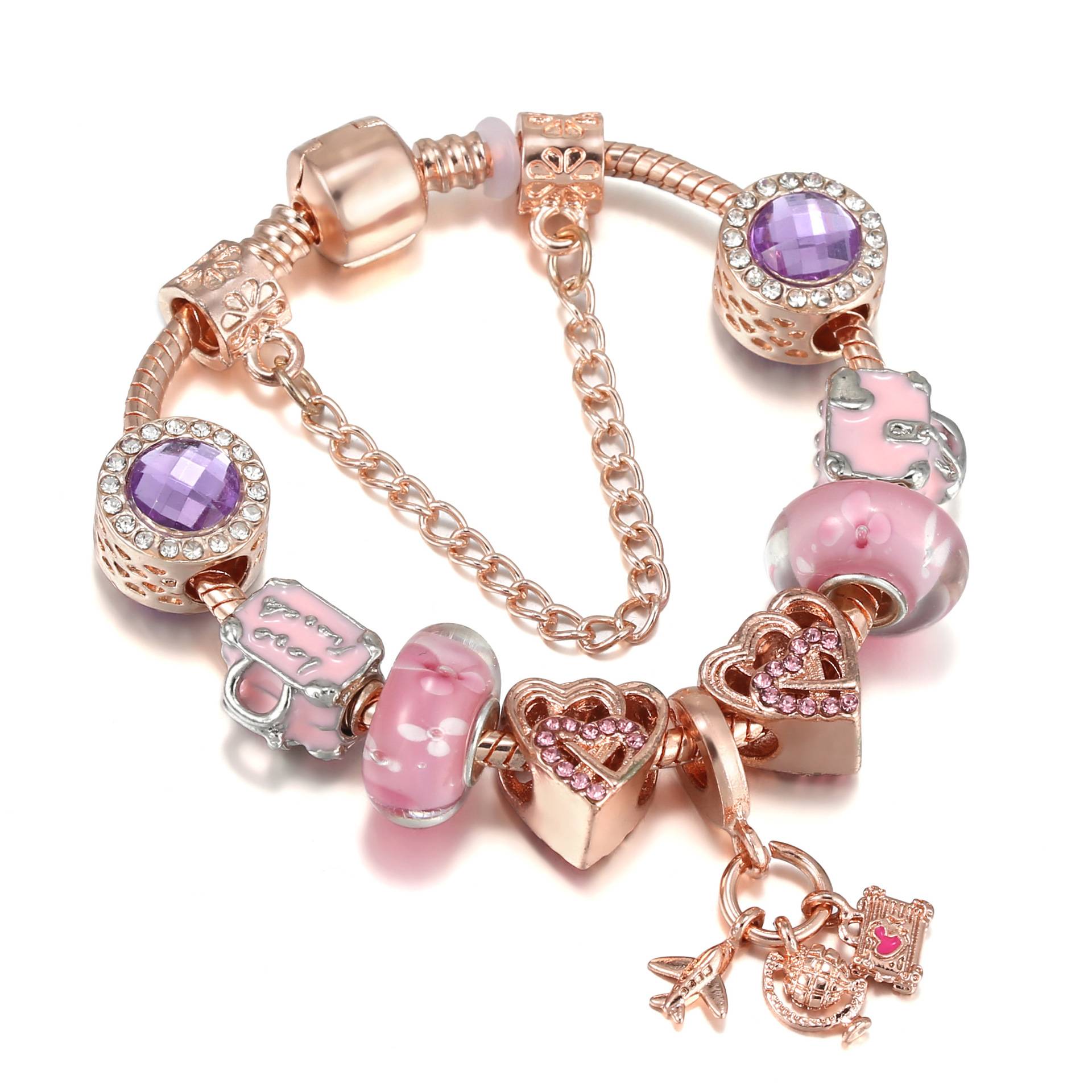 Bracelet charm élégant en or rose bijou artisanal en perles_voghion.com