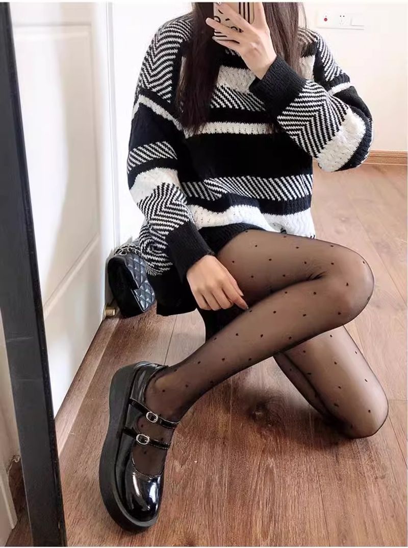 Șosete subțiri unisex ultra-subțiri jk negre cu buline, pentru femei_voghion.com