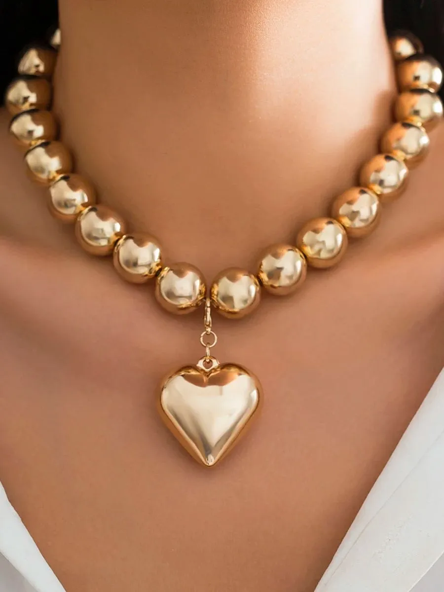 Collane con ciondolo IngeSight.Z Punk Metal Peach Heart Collana per donna Vintage Oro Colore CCB Perline Choker Party_voghion.com