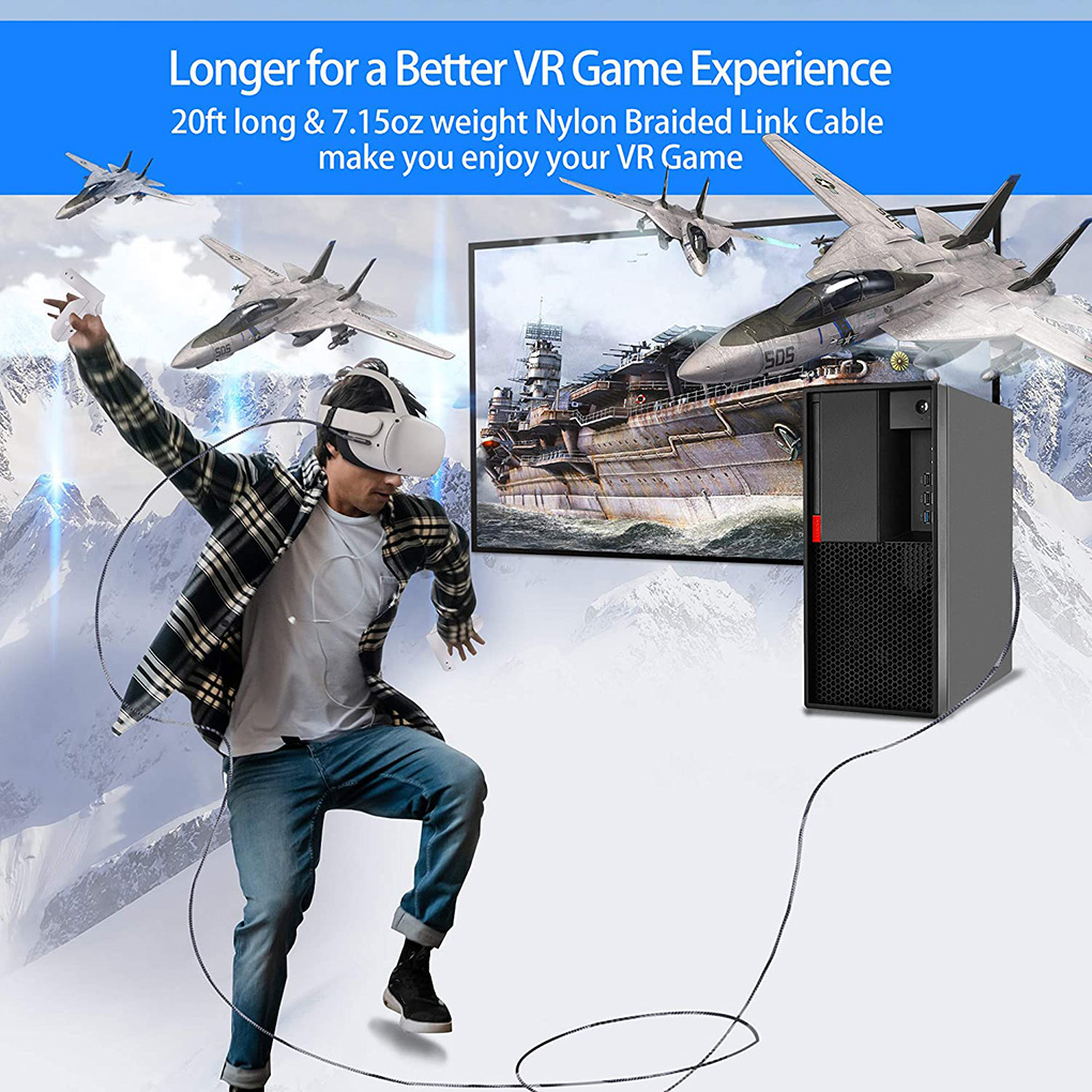 5M ladekabel datalinje for Oculus Quest 1/2 Link VR-headset USB 3.0 Type C dataoverføring Type-C til USB-A-kabel VR-tilbehør_voghion.com