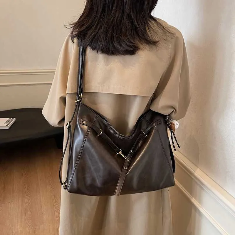 Ladies large capacity shoulder bag fashionable solid color PU casual zipper crossbody ba241216_voghion.com