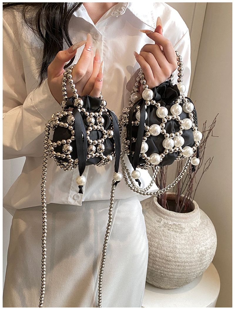 For Women Pearl Handbag Beaded Crossbody Fashion Light Mobile Phone Bucket Shoulder Bag_voghion.com