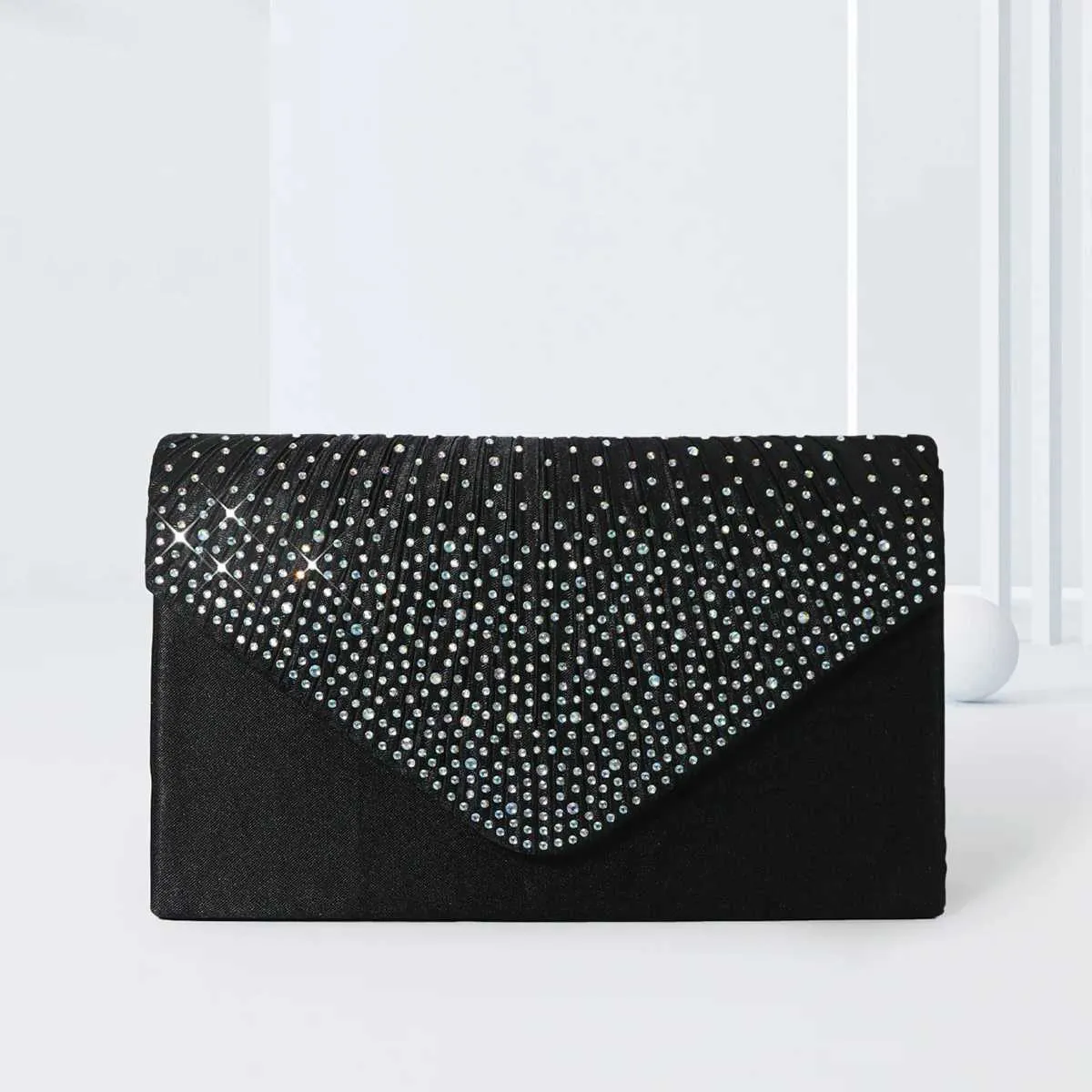 Elegant Rhie Evening Bag Womens Ruched Clutch Purse Flap Handbag For Wedding Party Prom BanquetC241218_voghion.com