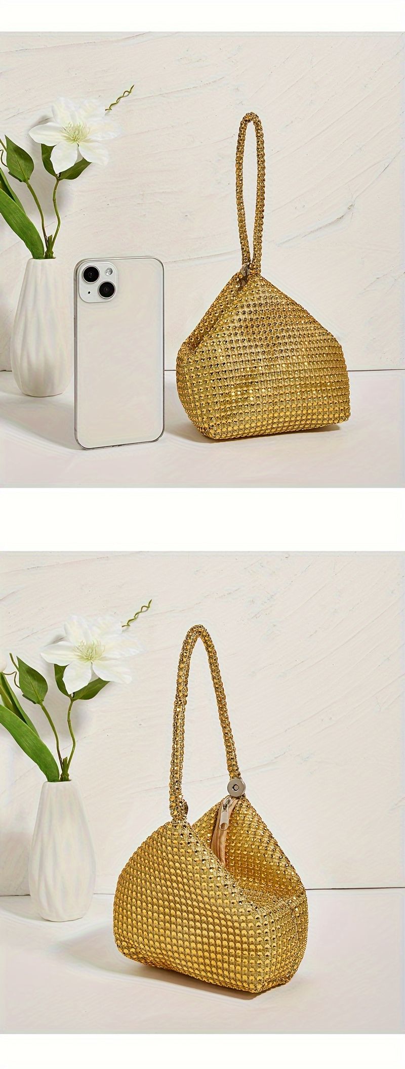 Mini pochette con strass scintillanti, elegante e funzionale pochette, borsetta alla moda e borsa a mano per la donna_voghion.com