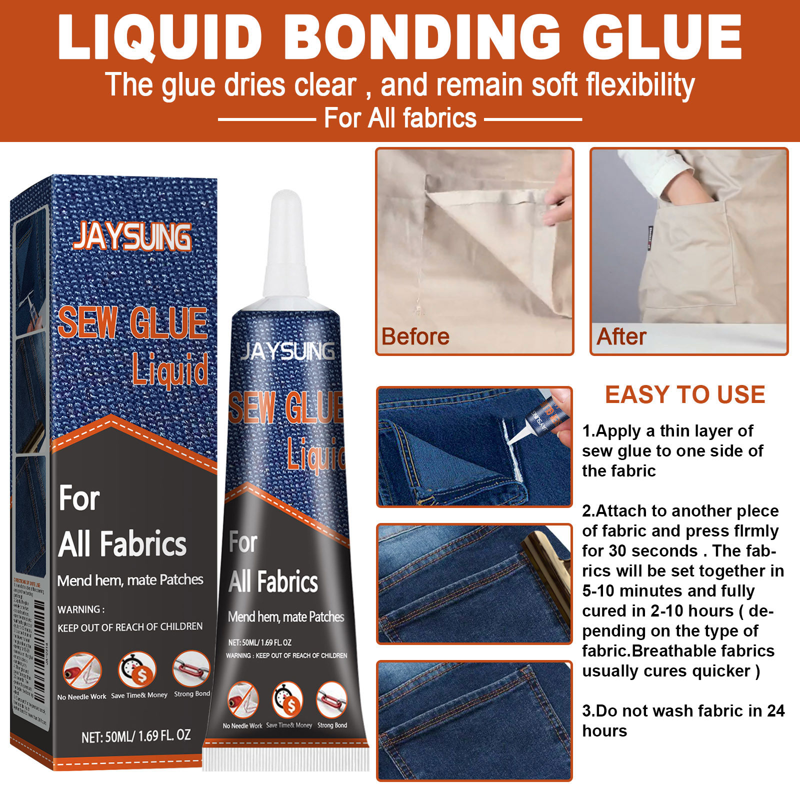 Jaysuing Fabric Sewing Glue, Sewing Fabric Glue Sofa Car Cushion Clothing Glue Fabric Glue_voghion.com