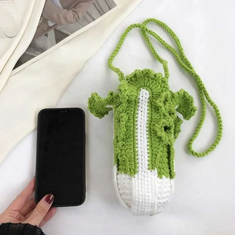 Grappige gebreide kool emmer handtas vrouwen lente zomer crossbody telefoon tas vrouwelijke meisjes casual kleine tas winkelen_voghion.com