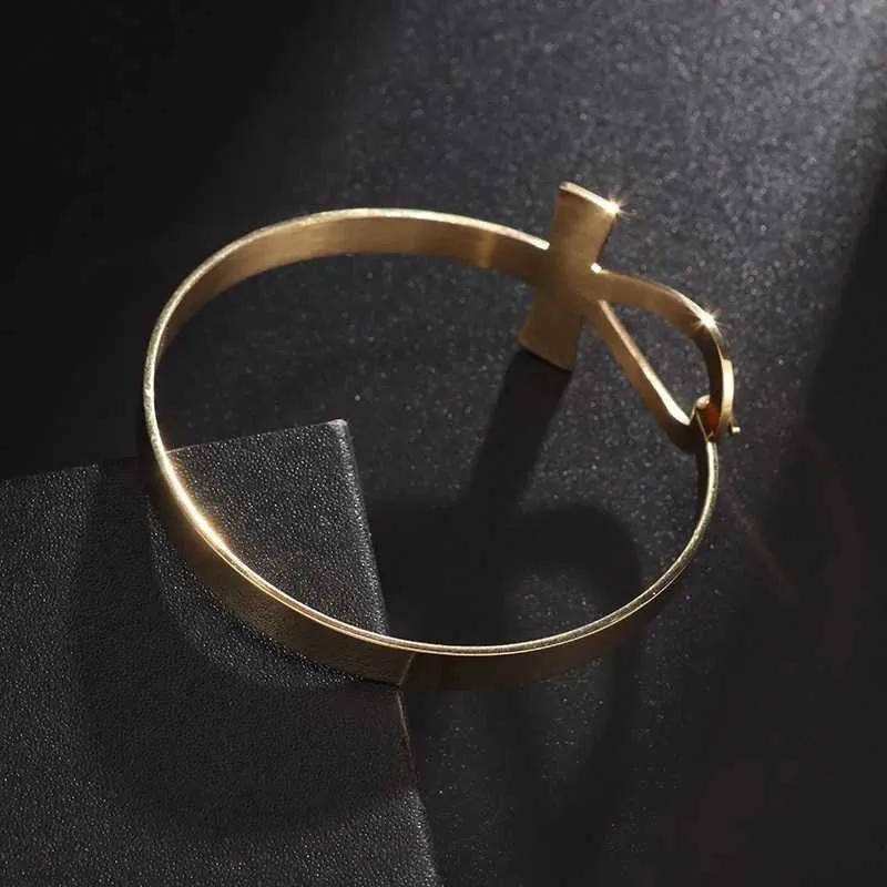 Bracciale rigido croce ankh donna acciaio inox gioiello religioso_voghion.com