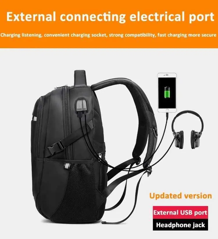 Sac à dos pour ordinateur portable d'affaires version coréenne pour hommes, sac de voyage en tissu Oxford d'extérieur USB, personnalisation C241107_voghion.com