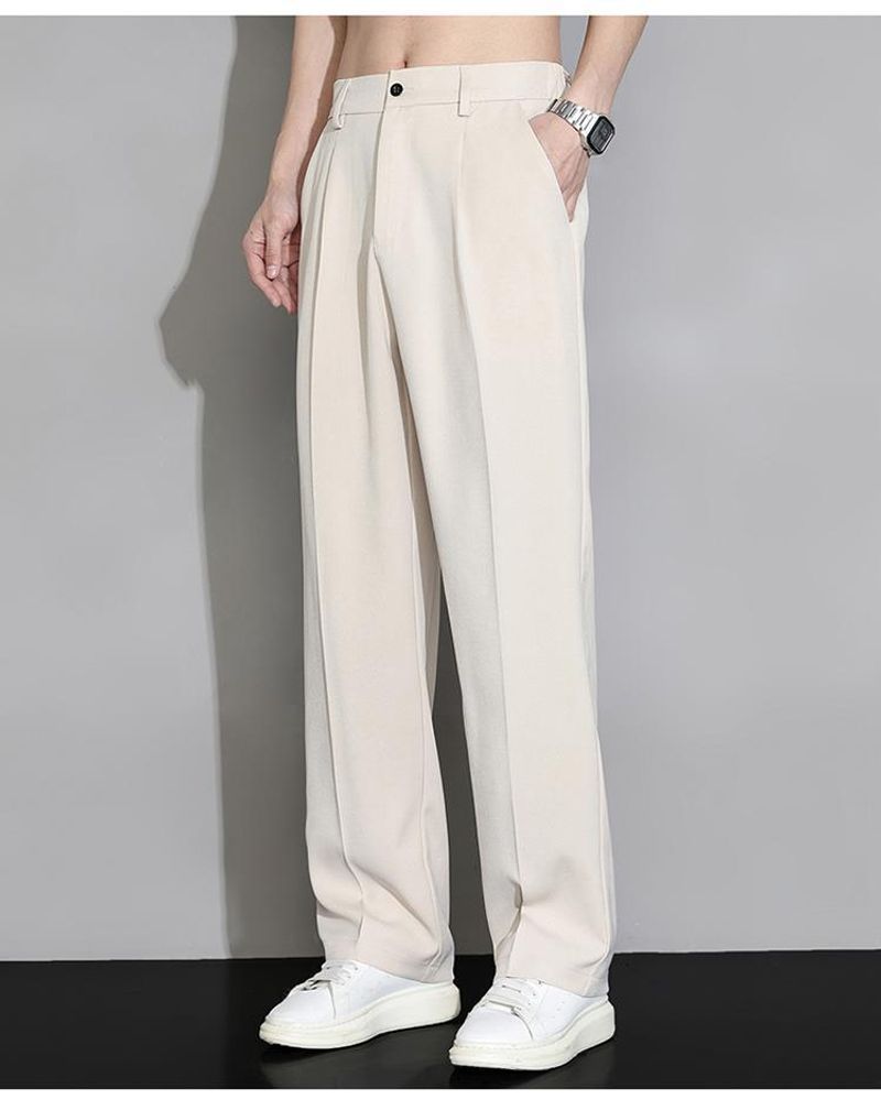 Ice Silk Little für Herren Sommer Dünne, Weite Bein Gerade Lockere Freizeithose mit Hochwertigem und Fallendem_voghion.com