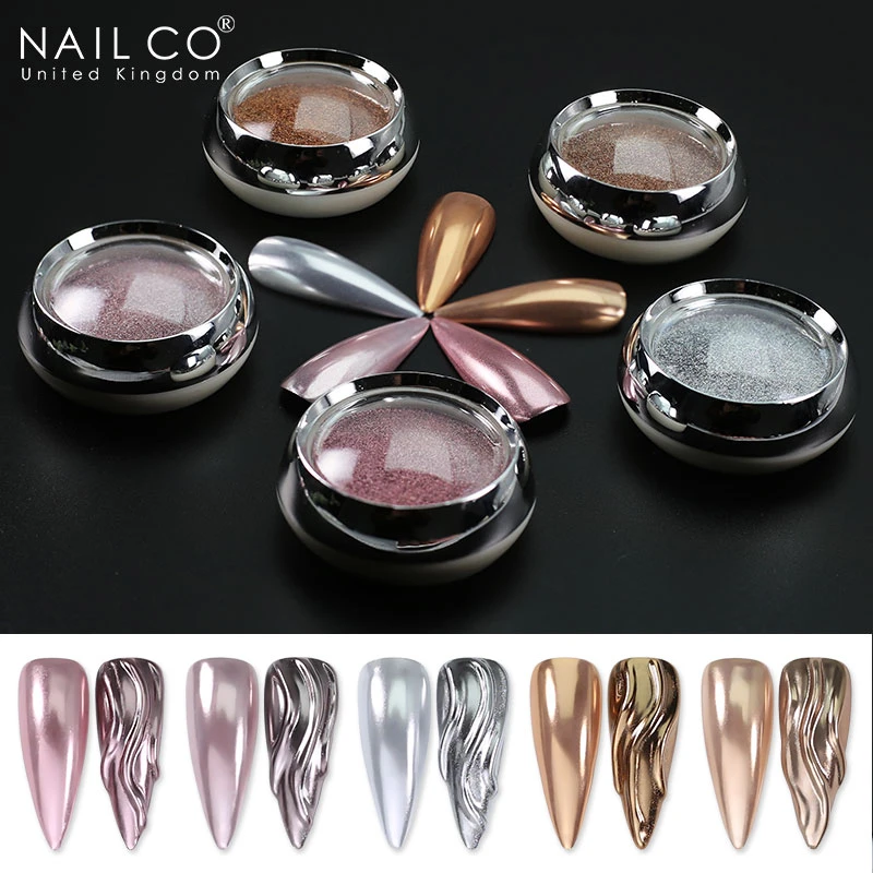 NAILCO 5vnt rinkinys Holografinės nagų pudros spindinčios rožinės aukso spalvos metalo veidrodinės pudros manikiūras nagų dailei Chromo pigmento priedai_voghion.com
