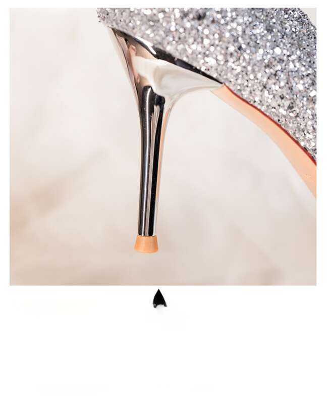 Hochzeit Hoher Flacher Mund, Feine Absätze, Pailletten, Glitzer Strasssteine, Schleife, Einzelschuhe, Damenschuhe_voghion.com