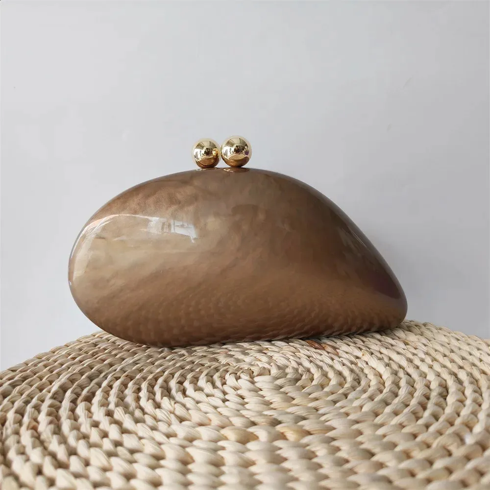 Nieregularne Dumpg Solid Brown Coffee Akrylowe Pudełko Sprzęgła Koralikowe Uchwyty Torebki Damskie Ramię Wieczorne Imprezy Plażowe_voghion.com