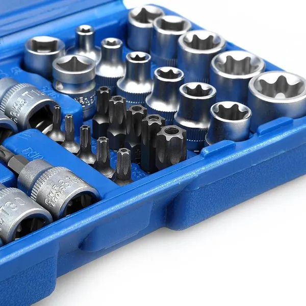 34pcs Torx Bit Socket And E-Torx Star Socket Set 1/4' 3/8' 1/2' Drive Male Female E-torx Security Bits Handheld Tool_voghion.com