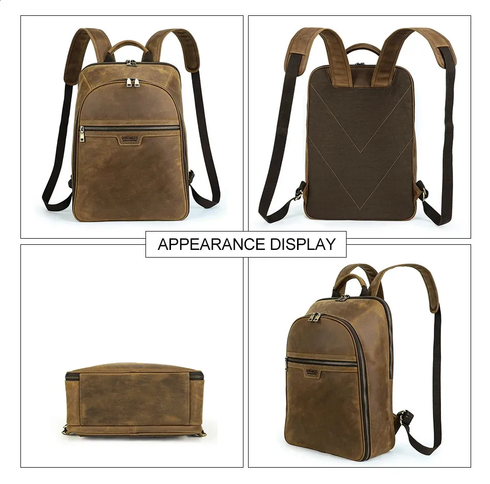 Retro Leather Laptop Backpack For Men Large Capacity Travel Bag_voghion.com