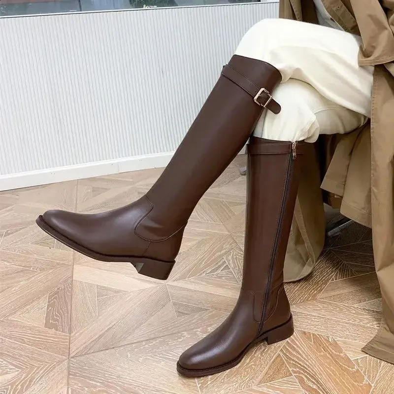 Elegant black heels womens long brown boots winter knees high shaft fashionable latest price Gothic 240911_ecoleips.com
