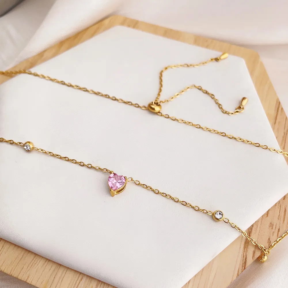 Colliers pendentifs en acier inoxydable couleur or avec cœur et strass pour femmes, bijoux tendance en cristal bleu_voghion.com