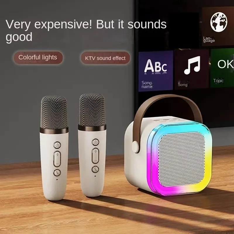 Microphones Mini Outdoor Karaoke Bluetooth Speaker Portable With Wireless Microphone Card Subwoofer High Volume_voghion.com