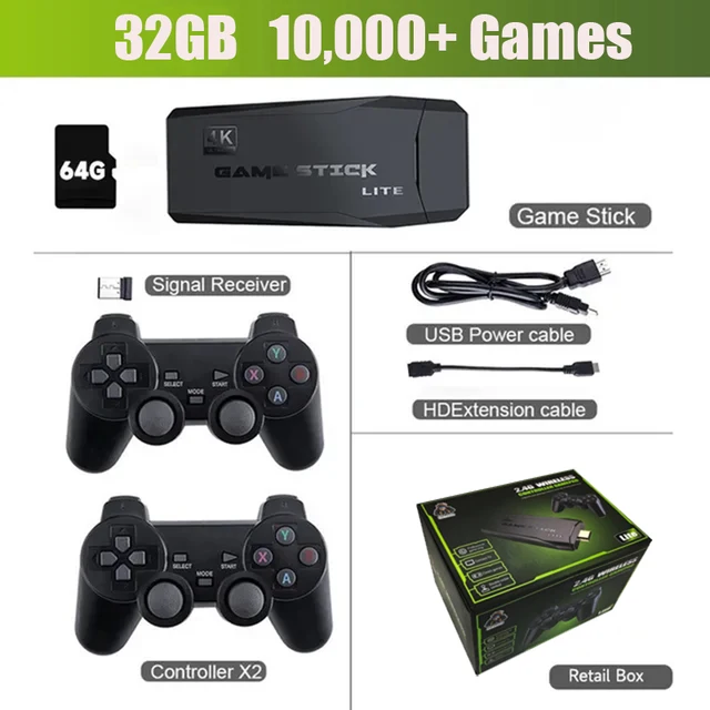 Video Console 2.4G Double Wireless Controller Game Stick 4K 20000 64 32GB Retro Games for PS1/GBA Boy Christmas Gift_voghion.com