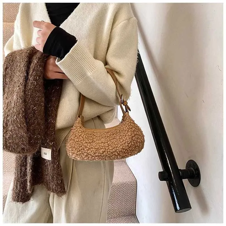 Women Fashion Lamb Fleece Mini Handbag Solid Soft Casual Crossbody Pack Female Versatile Leisute Cute Messenger Shoulder_voghion.com