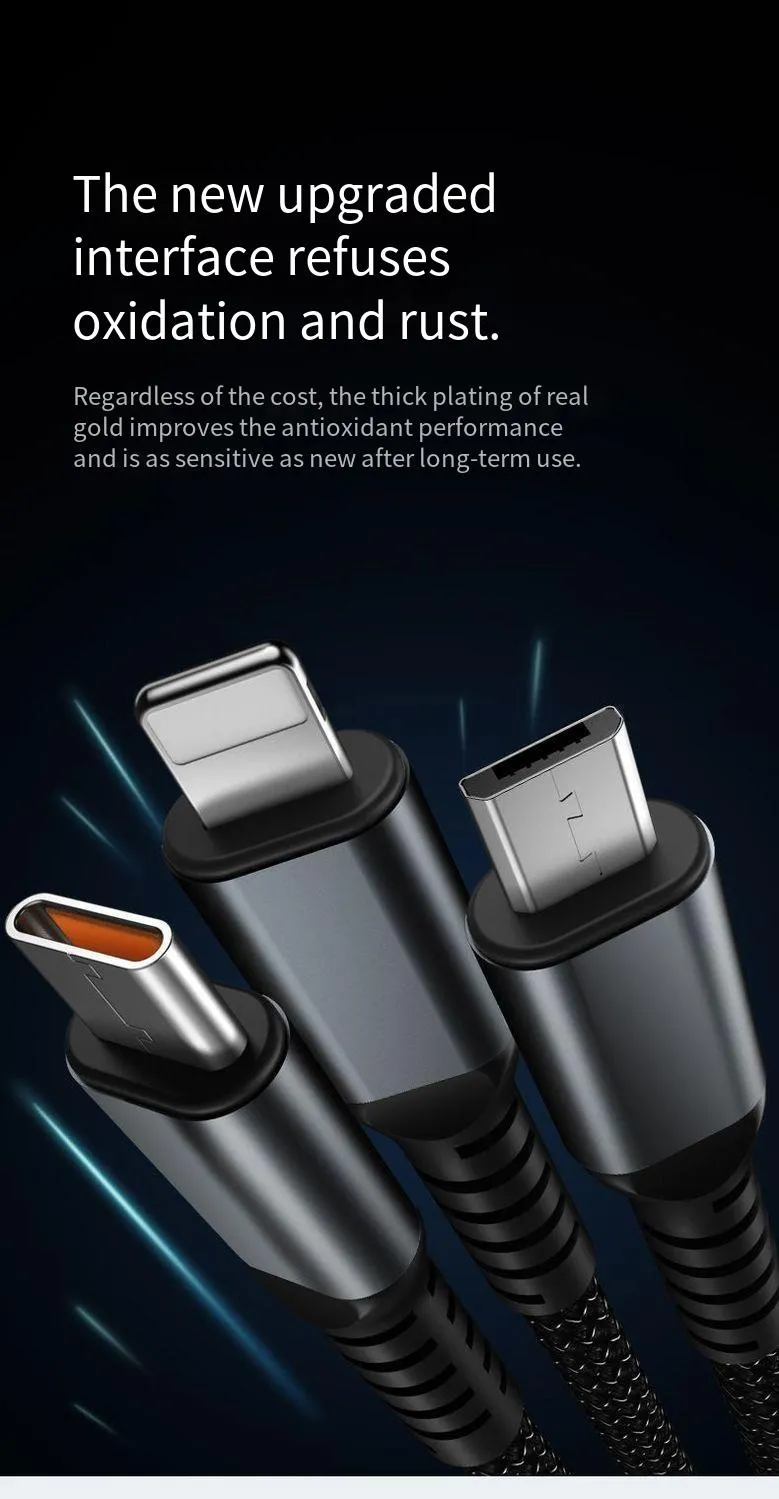 100W Transparent Digital Display Multi-device Super-fast Mobile Phone Data - Three-in-one Charging Cable_voghion.com