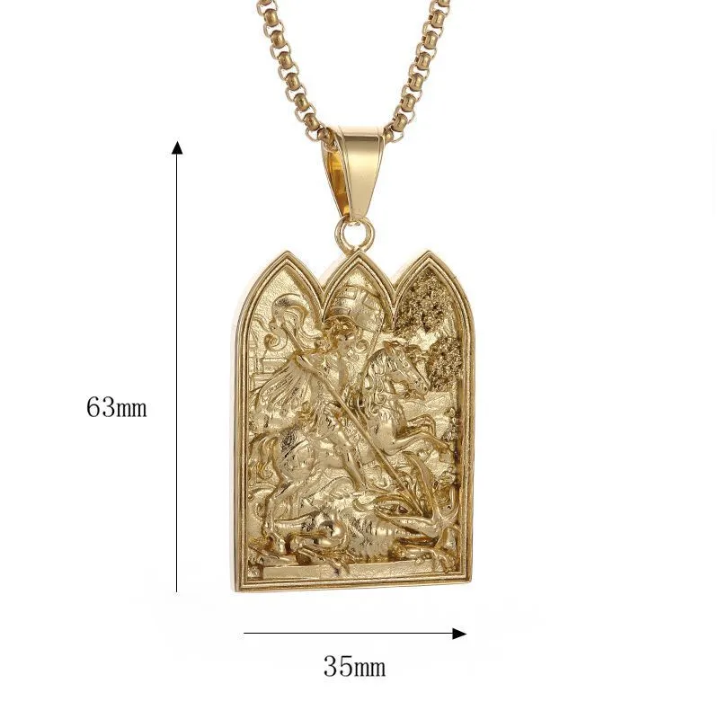 Collana con ciondolo in acciaio al titanio Hip Hop George The Dragon Slayer placcato in oro vero da uomo_voghion.com