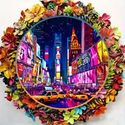 Neon City Night Acrylic Sign - 8" Round Window Art. Vibrant Party Decor For Holidays Or As A Stylish Gift._voghion.com