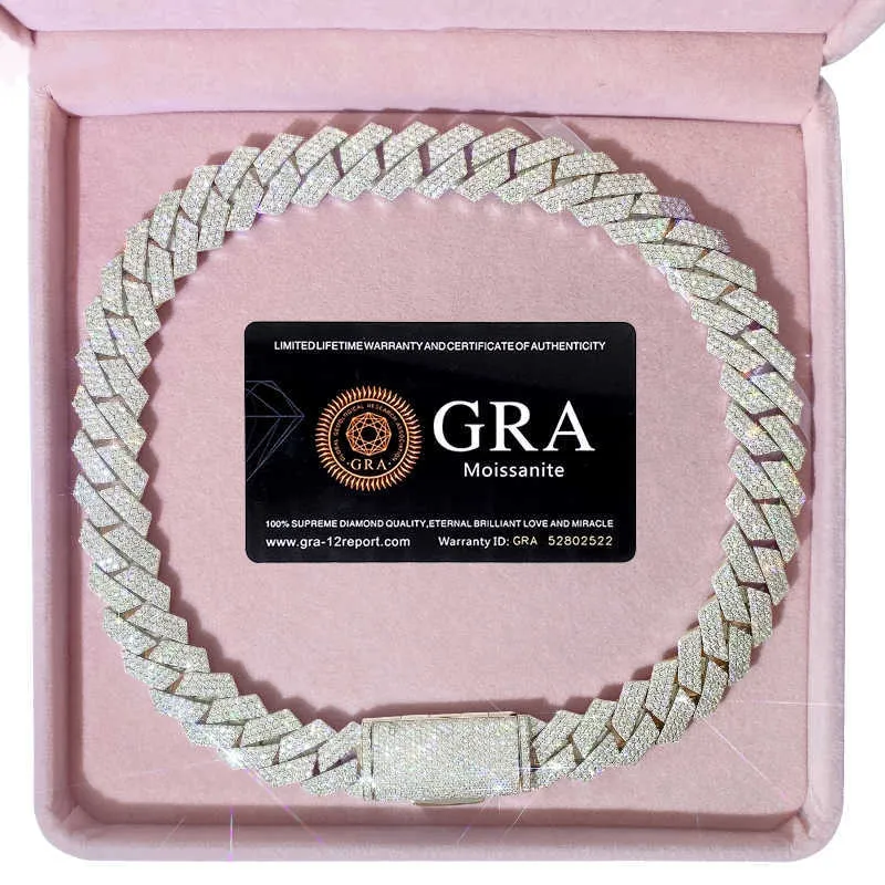 armband designer sieraden moissanite ketting cubaanse link Hoge kwaliteit 3 rijen VVS Moissanite diamanten ketting wit roségoud_voghion.com
