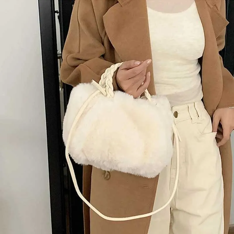 Sac à bandoulière multifonctionnel en fourrure pour femme, sac à main seau à la mode, sacs à bandoulière en peluche douce, mode fourrure nuage_voghion.com