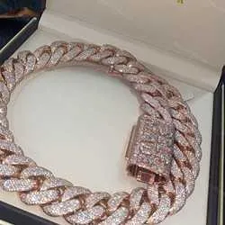 Oro rosa 24mm 5 file VVS diamanti superano il test Sterling Sier Miami Cuban Chain Moissanite_voghion.com