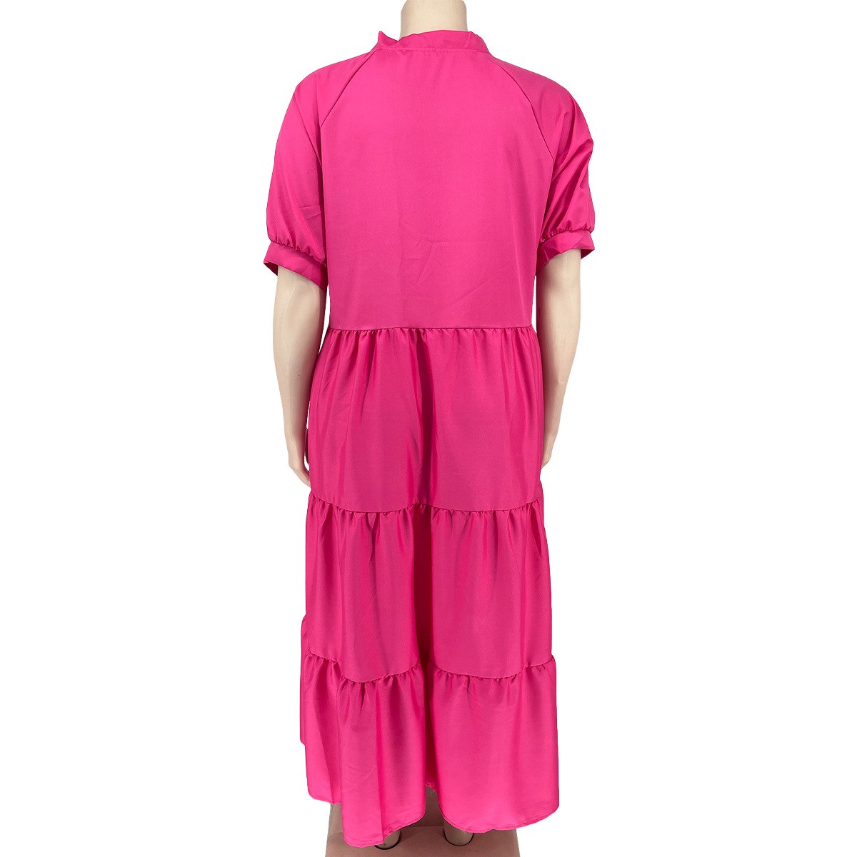 Abito con risvolto casual con bottoni alla moda da donna taglie forti_voghion.com