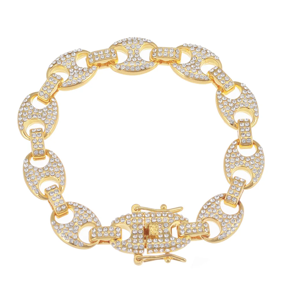 Gargantilla de cadena de eslabones y pulsera con diamantes de imitación y circonita cúbica helada en forma de grano de café brillante para hombre, joyería de estilo hip hop_voghion.com
