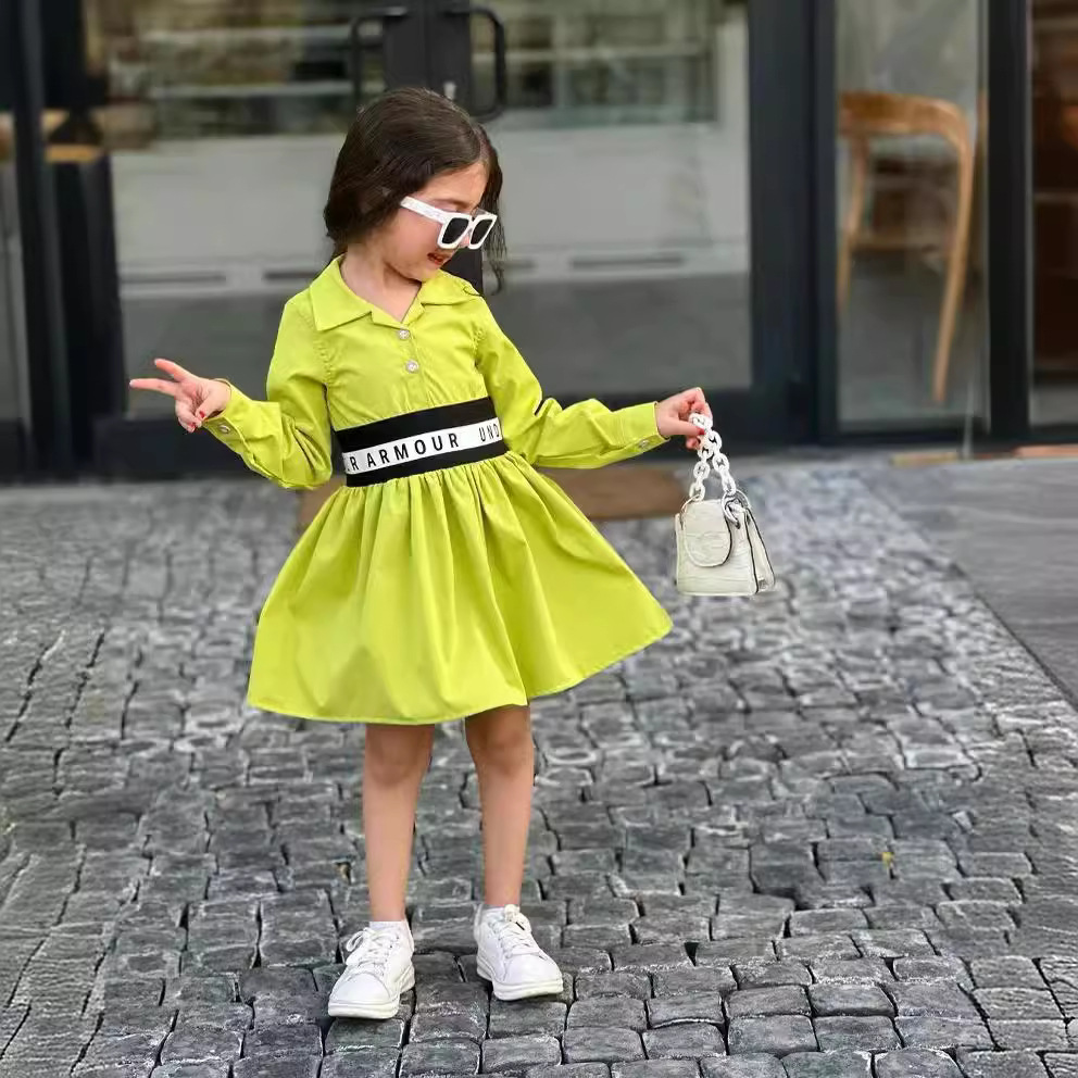 M8094 Robe doublée à ourlet large avec épissure élastique pour enfants 2024 pour filles_voghion.com