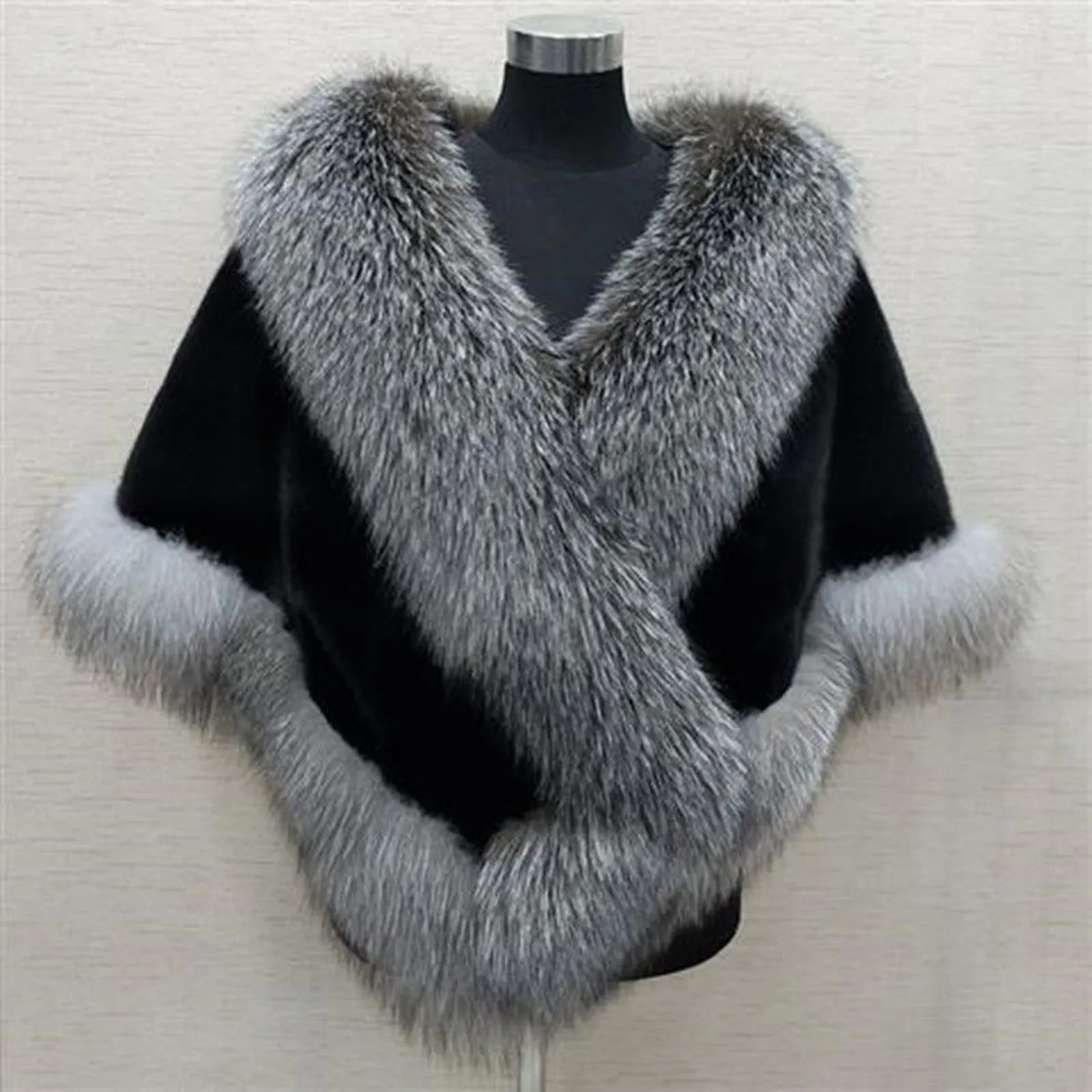 Sciarpe Scialle da abito di grandi dimensioni Poncho da donna in pelliccia oversize Sciarpa elegante da sera soffice_voghion.com