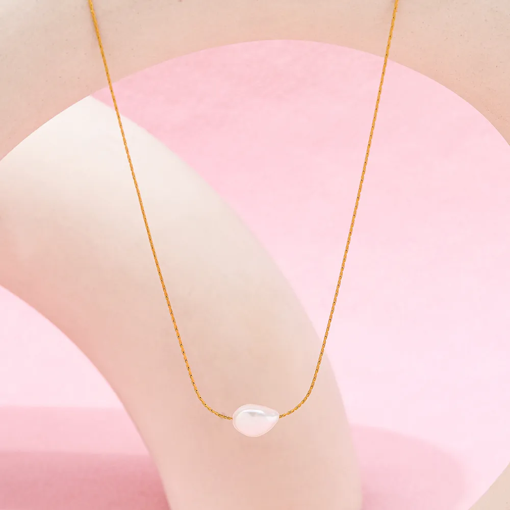 Chains Joolim Jewelry Wholesale No Fade Fashion Irregular Natural Freshwater Baroque Pearl Pendant Stainless Steel_voghion.com