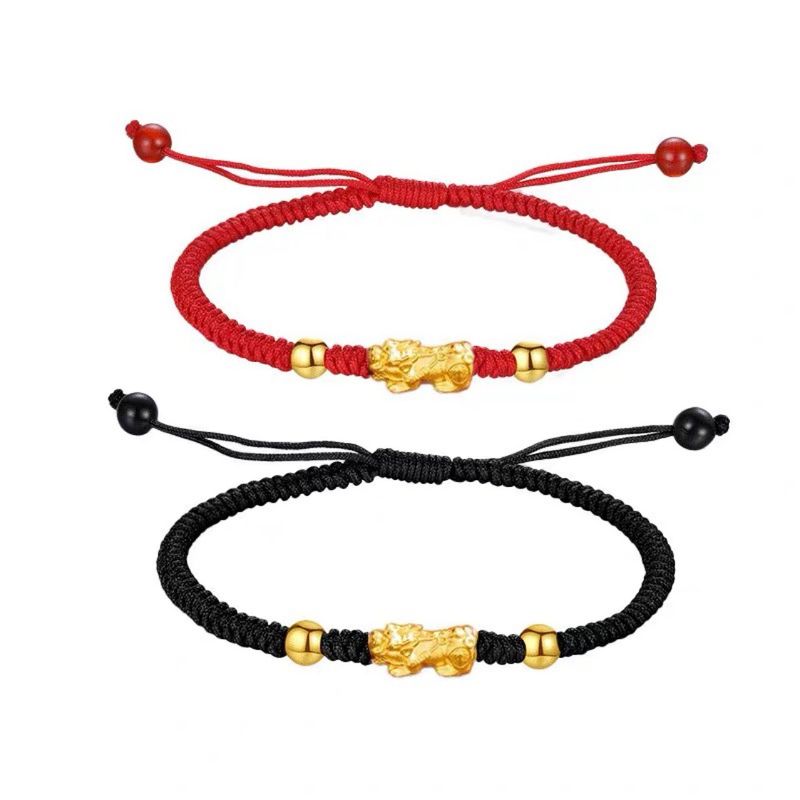 Braccialetto di coppia in corda rossa intrecciata a mano con perline portafortuna in oro sabbiato per uomini e donne_voghion.com