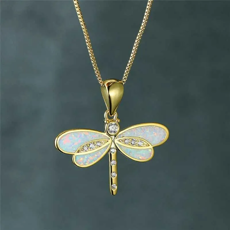 Collane con ciondolo Collana con ciondolo dragoy opale bianco simulato placcato oro alla moda gioielliL2404_voghion.com