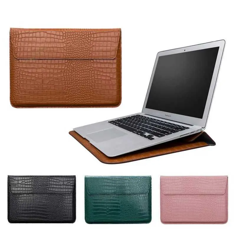 Custodia per laptop a busta, astuccio in pelle di coccodrillo per MacBook Air/Pro 12-15", custodia protettiva con supporto verticale_voghion.com
