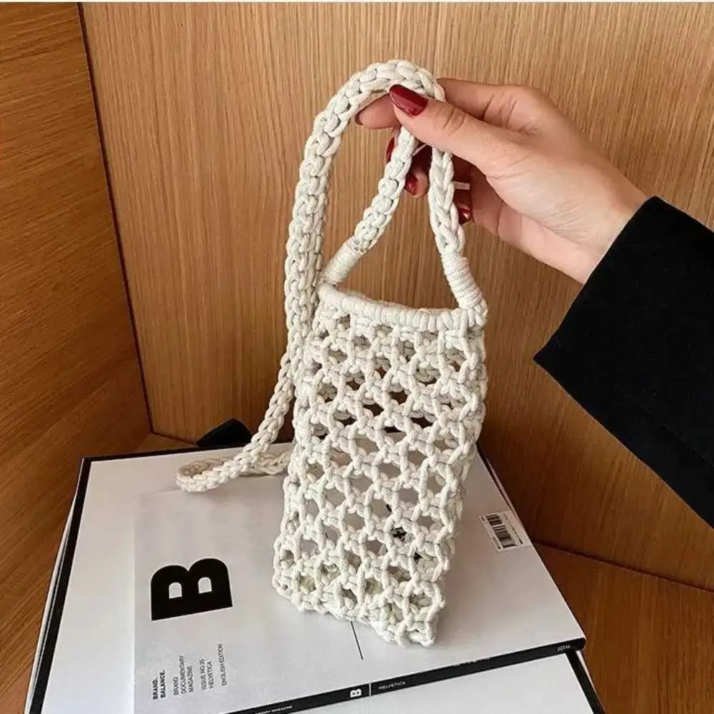 Women Fashion Small Crossbody Phone Bag Solid Color Hollow-out Woven Crochet Lightweight Braided Shoulder Handba241022_voghion.com