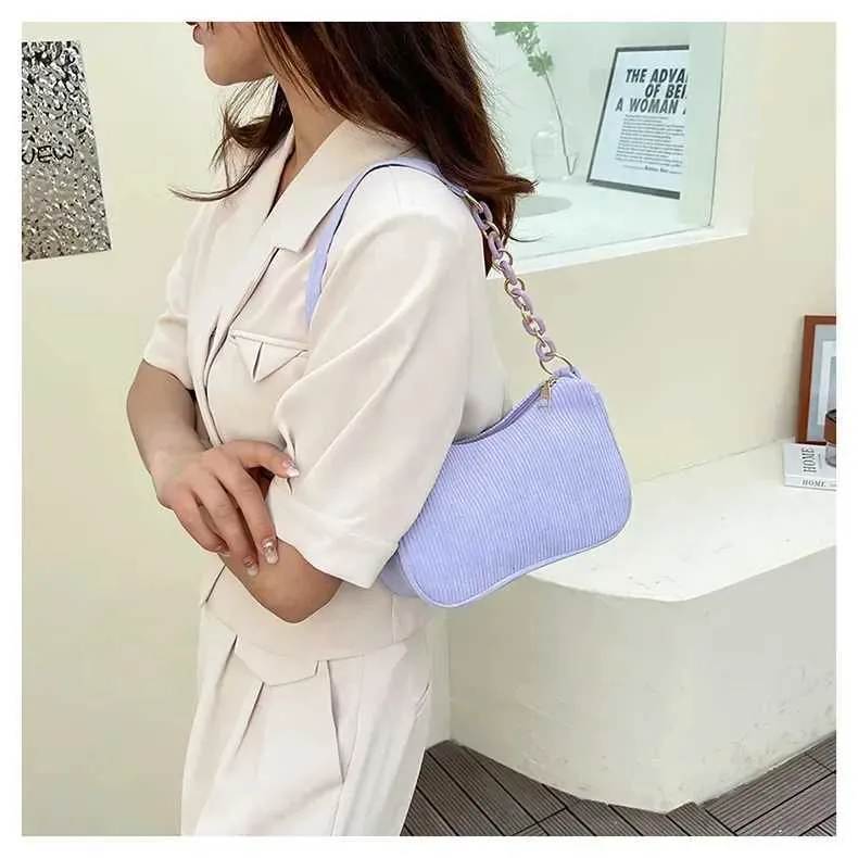 1 Stück Fi Retro Cord Unterarm lässige Umhängetasche einfarbig Reißverschluss Damen Handtasche Cluh Y241025_voghion.com