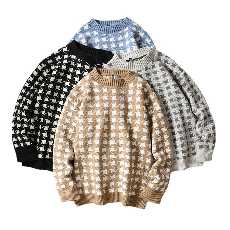 Winter clothing, pullover men's youth, lazy Korean version ins color matching jacquard knit sweater for men_voghion.com