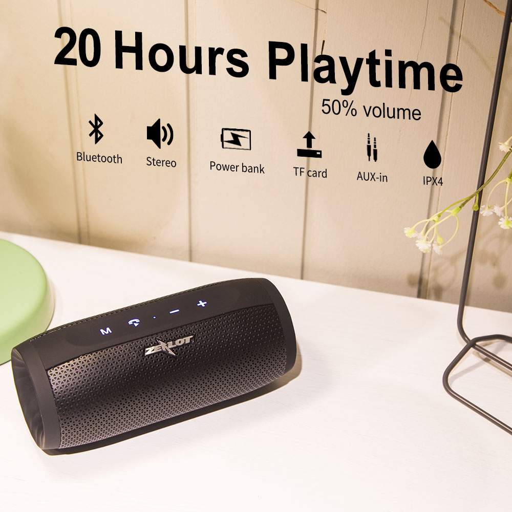 Zealot S16 Bluetooth Speaker Portable Wireless Speaker Column Bass Subwoofer Speaker with Mic Support TWS,TF Card,AUX,Power Bank_voghion.com
