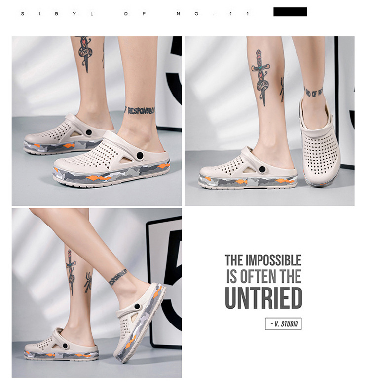 0916 Summer Beach Hole Fashion Trend Two Wear Men's Sandals Camo Shoes_voghion.com
