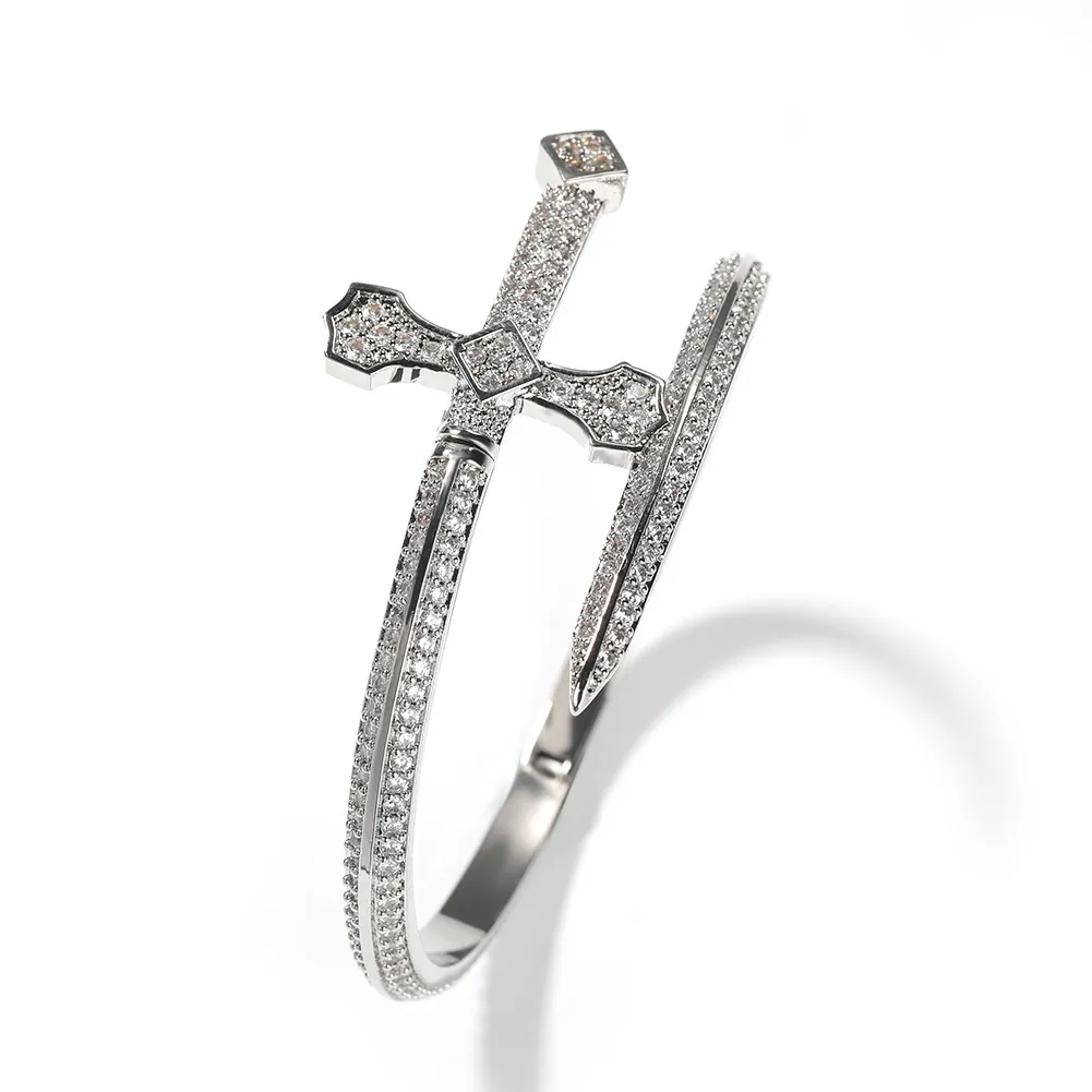 2024 New Sword Justice Gold Sier Color Cubic Zircon Cross Bracelet men Women Men Hip hop Jewelry_voghion.com