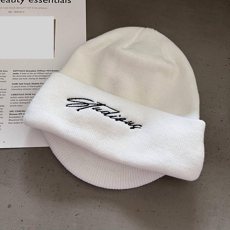 Men's Hats Retro Fashion Brand Curved Brim Embroidered Knitted Wool Hat Autumn And Winter Couple Street Fashion Letter Cold Hat_voghion.com
