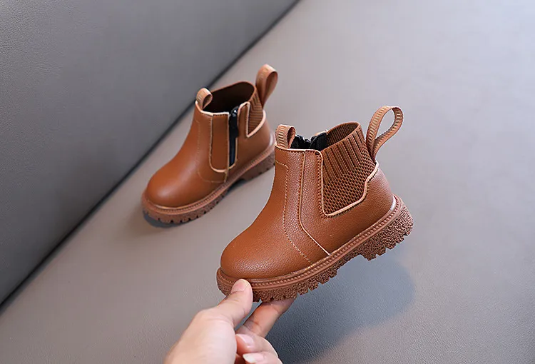 Kleinkind Winter Neue Kinder Dicke Warme Seite Zipper PU Leder Wasserdicht Kinder Schnee Stiefel Littlesprouts Jungen_voghion.com