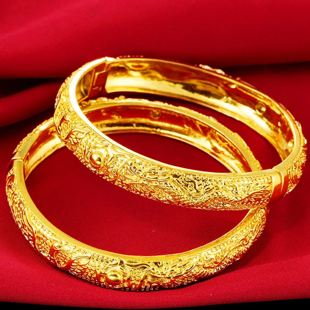Armring Phoenix Dragon Mønster Dame Massivt Gult Guld Fyldt Armbånd Klassisk Stil Bryllupsfest Tilbehør_voghion.com